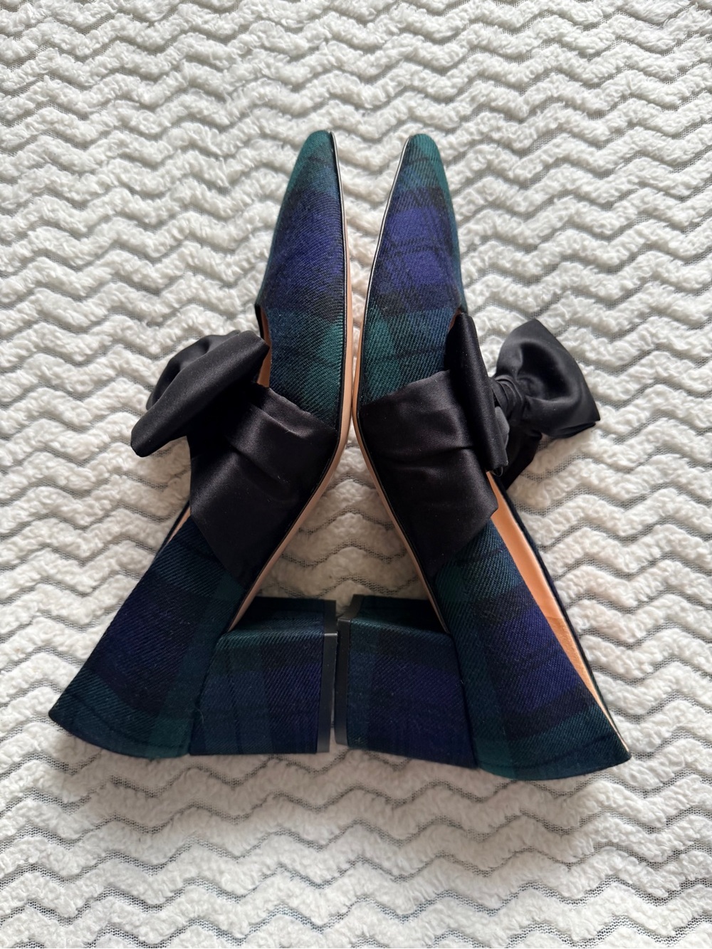 J. Crew Black Bow Plaid Pointed Toe Heels - Picture 4 of 9